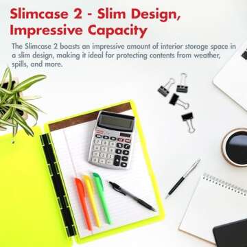 Dexas Slimcase 2 Plastic Clipboard with Storage and Side Opening, Neon Yellow, Office Supplies Clipb...