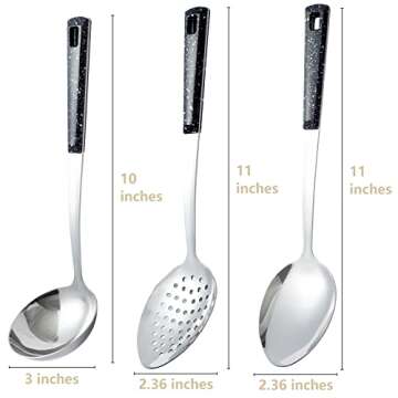3-Piece,Stainless Steel Serving spoons set with Slotted Spoon, Serving Spoon and Perforated Spoon, soup ladle,kitchen cooking serving utensils set cooking spoon
