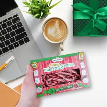 Organic Mini Berry Flavored Individually Wrapped Candy Canes, Holiday Gifts and Stocking Stuffers, 30 Count