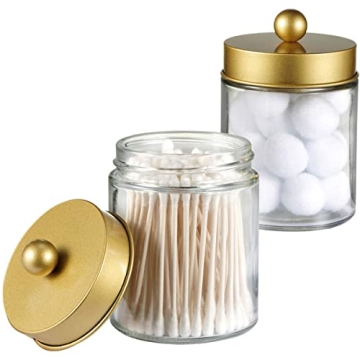 Amolliar Apothecary Jars Bathroom Organizer Gold 2-Pack