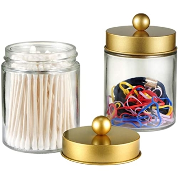 Amolliar Apothecary Jars Bathroom Organizer Gold 2-Pack