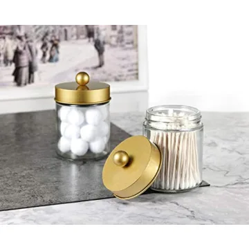 Amolliar Apothecary Jars Bathroom Organizer Gold 2-Pack