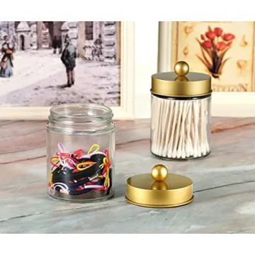 Amolliar Apothecary Jars Bathroom Organizer Gold 2-Pack