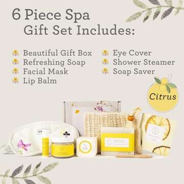 Lizush Luxury Spa Gifts for Women - 6 Piece Citrus Spa Gift Baskets for Women, Relaxation Birthday G...