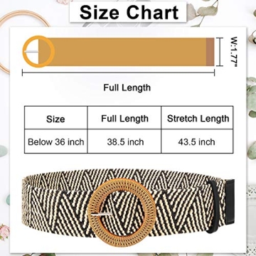 SATINIOR 2 Pieces Women Straw Woven Elastic Stretch Waist Belt Skinny Dress Braided Waist Belt with Wooden Style Buckle (Black and Stripe Color)