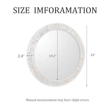 DUQIMO Round Wall Mirror 24 Inch, Natural Mother of Pearl Inlay Rectangle Wall Mirror, Shatterproof Tempered Glass Mosiac Mirror for Bathroom Bedroom Hallway and Living Room