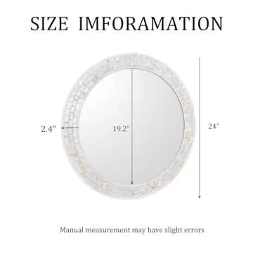 DUQIMO Round Wall Mirror 24 Inch, Natural Mother of Pearl Inlay Rectangle Wall Mirror, Shatterproof Tempered Glass Mosiac Mirror for Bathroom Bedroom Hallway and Living Room