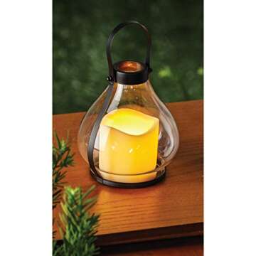 Gerson Everlasting Glow 41559 Battery Operated Metal and Glass School House Lantern with 3 by 3" LED Resin Candle, 5.25 by 5.91", Black