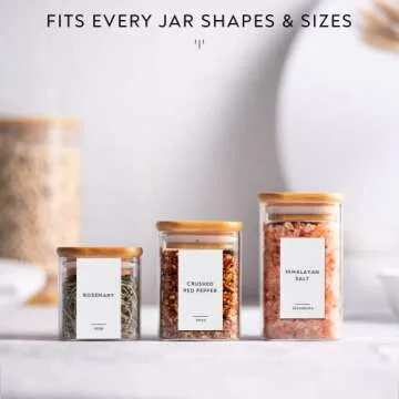 222 Minimalist Spice Label Set, Black Text on White Matte Vinyl Waterproof Label Sticker - Fits on Round, Square and Rectangle Glass Jars - Organize Kitchen and Pantry