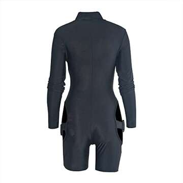 Spocrie Black Romper for Women Sexy Bodycon Jumpsuit Buckle Hollow out Long Sleeve Biker Short Clubwear Black M