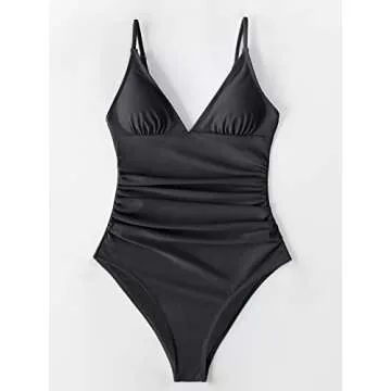 CUPSHE Women's One Piece Swimsuit Tummy Control V Neck Bathing Suits XS Black