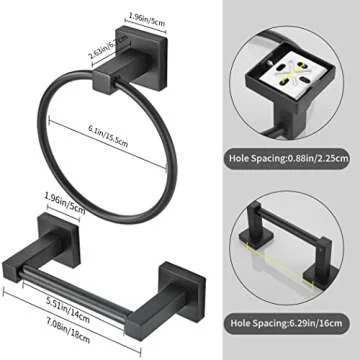 WOLIBEER Matte Black Toilet Paper Holder Towel Ring Set