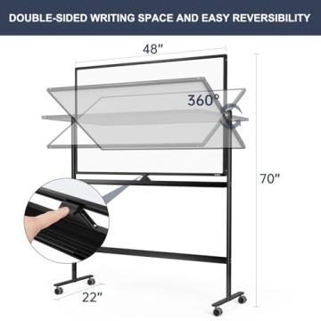 TANKEE 48" x 32" Rolling Whiteboard for Home and Office