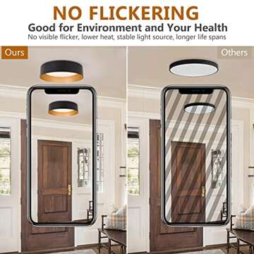 Bargeni Flush Mount Ceiling Lights,12.5 inch Ceiling Light Fixture,3000K/18W, Matte Black with Champagne Gold Inside Finish,Flush Mount Light Fixture for Balcony,Outdoor,Kitchen,ETL Listed-2 Pack