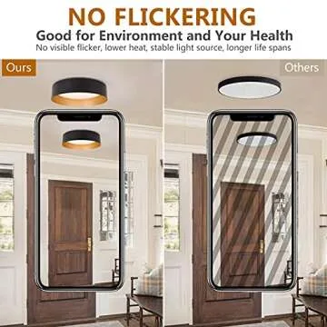 Bargeni Flush Mount Ceiling Lights,12.5 inch Ceiling Light Fixture,3000K/18W, Matte Black with Champagne Gold Inside Finish,Flush Mount Light Fixture for Balcony,Outdoor,Kitchen,ETL Listed-2 Pack