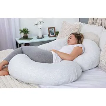 Pharmedoc Pregnancy Pillows, C-Shape Full Body Pillow – Jersey Cover Light Grey – Pregnancy Pillows for Sleeping – Body Pillows for Adults, Maternity Pillow and Pregnancy Must Haves, New Mom Gifts
