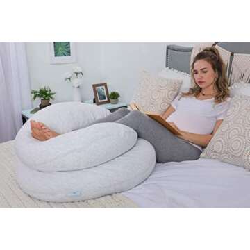 Pharmedoc Pregnancy Pillows, C-Shape Full Body Pillow – Jersey Cover Light Grey – Pregnancy Pillows for Sleeping – Body Pillows for Adults, Maternity Pillow and Pregnancy Must Haves, New Mom Gifts