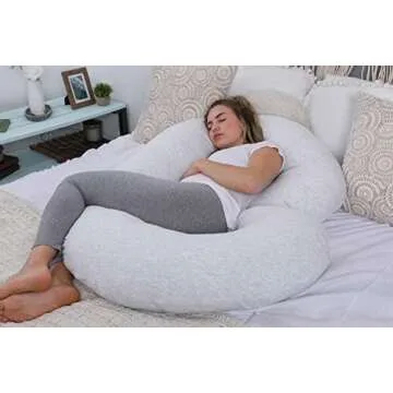 Pharmedoc Pregnancy Pillows, C-Shape Full Body Pillow – Jersey Cover Light Grey – Pregnancy Pillows for Sleeping – Body Pillows for Adults, Maternity Pillow and Pregnancy Must Haves, New Mom Gifts