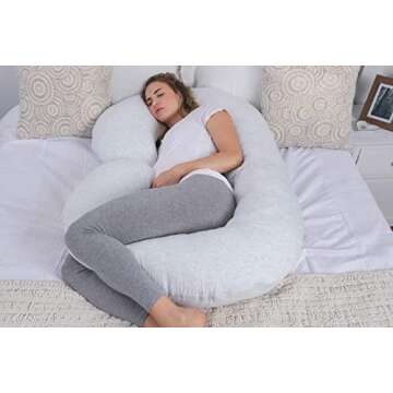 Pharmedoc Pregnancy Pillows, C-Shape Full Body Pillow – Jersey Cover Light Grey – Pregnancy Pillows for Sleeping – Body Pillows for Adults, Maternity Pillow and Pregnancy Must Haves, New Mom Gifts