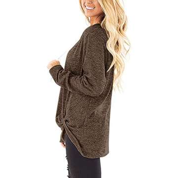 Womens Tops Long Sleeve Casual Twist Knot Tunic Shirts Coffee S
