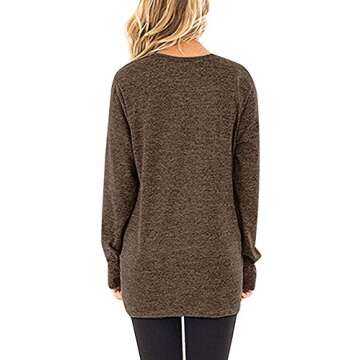 Womens Tops Long Sleeve Casual Twist Knot Tunic Shirts Coffee S