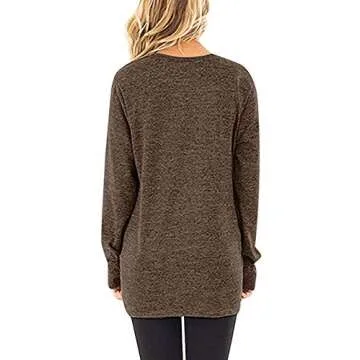 Womens Tops Long Sleeve Casual Twist Knot Tunic Shirts Coffee S