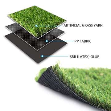 WarmShe 0.8inch Realistic Synthetic Artificial Grass Turf Thick Fake Faux Grass Rug Astroturf Carpet 3.3FTX5FT Indoor Outdoor Balcony for Indoor Outdoor Pets Garden Backyard, with Drainage Holes
