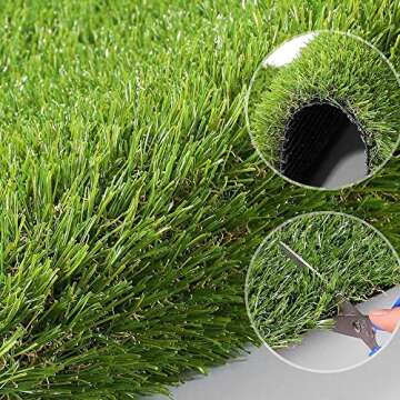 WarmShe 0.8inch Realistic Synthetic Artificial Grass Turf Thick Fake Faux Grass Rug Astroturf Carpet 3.3FTX5FT Indoor Outdoor Balcony for Indoor Outdoor Pets Garden Backyard, with Drainage Holes