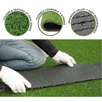 WarmShe 0.8inch Realistic Synthetic Artificial Grass Turf Thick Fake Faux Grass Rug Astroturf Carpet 3.3FTX5FT Indoor Outdoor Balcony for Indoor Outdoor Pets Garden Backyard, with Drainage Holes