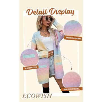 Trendy ECOWISH Colorblock Rainbow Cardigan for Women