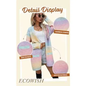 Trendy ECOWISH Colorblock Rainbow Cardigan for Women