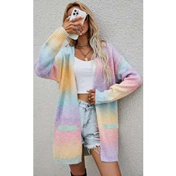 Trendy ECOWISH Colorblock Rainbow Cardigan for Women