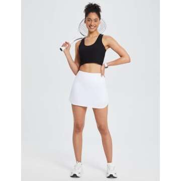 BALEAF Women's Pleated Tennis Skirts High Waisted Lightweight Athletic Golf Skorts Skirts with Shorts Pockets White Small