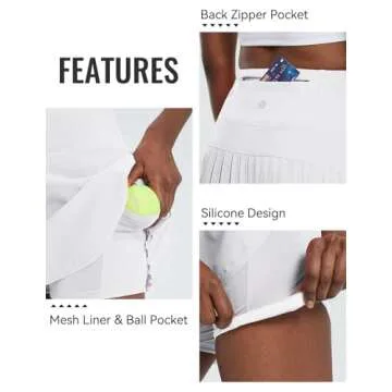 BALEAF Women's Pleated Tennis Skirts High Waisted Lightweight Athletic Golf Skorts Skirts with Shorts Pockets White Small