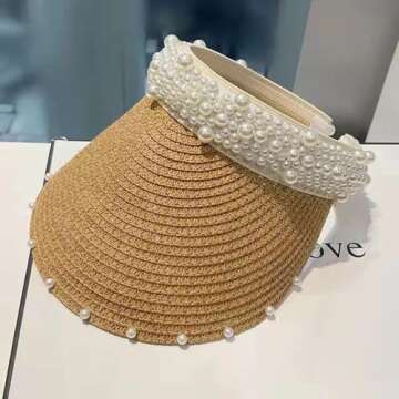 Stylish MapleLeaf Women's Beach Visor Hat with Pearl Detail