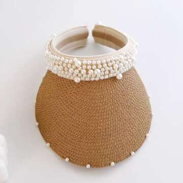 Stylish MapleLeaf Women's Beach Visor Hat with Pearl Detail