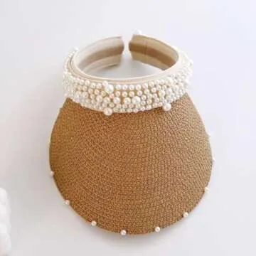 Stylish MapleLeaf Women's Beach Visor Hat with Pearl Detail