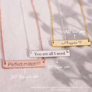 Petite Boutique Customizable Your Name Bar Necklace Personalized Gift Custom Jewelry 16K Plated Aniv...