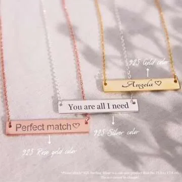 Petite Boutique Customizable Your Name Bar Necklace Personalized Gift Custom Jewelry 16K Plated Aniv...