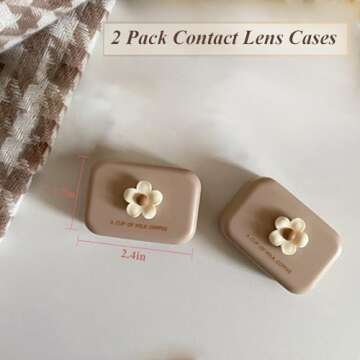 Tekalobr 2 Pack Mini Contact Lens Cases, Cute Flower Design, Eye Care Kit