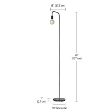 Globe Electric 12937 Holden 70" Floor Lamp, Black, Satin Finish, In-Line On/Off Foot Switch