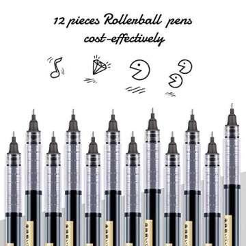 Frienda 12 Pieces Rolling Ball Pens 0.5 mm Japanese Quick Drying Fine Point Liquid Ink Pens Smooth Writing for Office Student Back to School Supplies(Black)