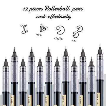 Frienda 12 Pieces Rolling Ball Pens 0.5 mm Japanese Quick Drying Fine Point Liquid Ink Pens Smooth Writing for Office Student Back to School Supplies(Black)