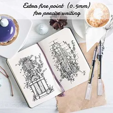 Frienda 12 Pieces Rolling Ball Pens 0.5 mm Japanese Quick Drying Fine Point Liquid Ink Pens Smooth Writing for Office Student Back to School Supplies(Black)