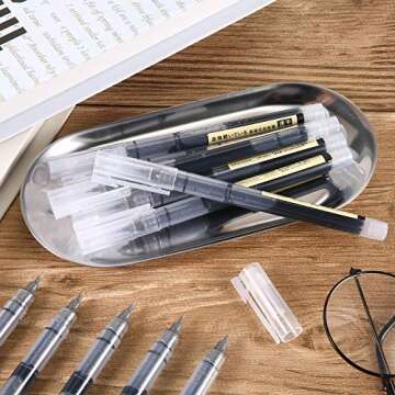 Frienda 12 Pieces Rolling Ball Pens 0.5 mm Japanese Quick Drying Fine Point Liquid Ink Pens Smooth Writing for Office Student Back to School Supplies(Black)