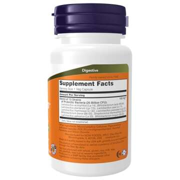 NOW Foods Supplements, Probiotic-10™, 25 Billion, with 10 Probiotic Strains, Dairy, Soy and Gluten Free, Strain Verified, 50 Veg Capsules
