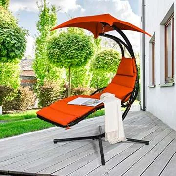 S AFSTAR Ergonomic Hanging Chaise Lounger with Removable Canopy, Comfort Swing Chair for Outdoor Rel...