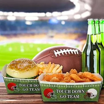 Junkin 100 Pcs 2 lb Football Baseball Paper Bowl Football Food Trays Birthday Decor for Party Supplies(Football Style)