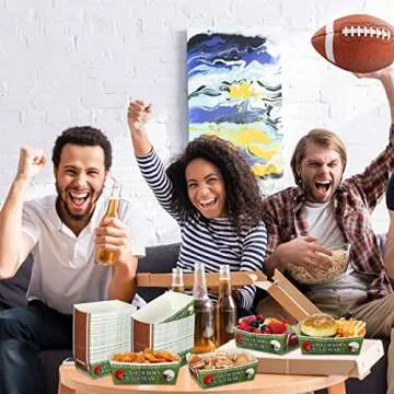 Junkin 100 Pcs 2 lb Football Baseball Paper Bowl Football Food Trays Birthday Decor for Party Supplies(Football Style)