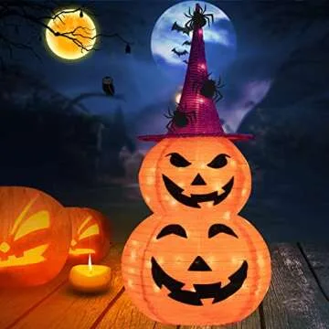 N&T NIIETING Halloween Decorations, 3FT Halloween Collapsible Pumpkin Decorations with 8 Lighted Mod...